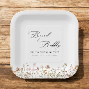 Boho Wildflower Brunch & Bubbly  Bruidsfeest Papieren Bordje