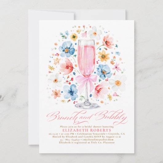 Boho Wildflower Brunch en Bubbly Vrijgezellenfeest Kaart (Voorkant)