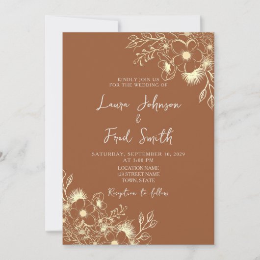 Boho Wildflower Burnt Oranje Wedding Kaart (Voorkant)