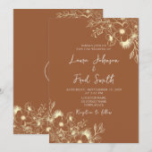 Boho Wildflower Burnt Oranje Wedding Kaart (Voorkant / Achterkant)