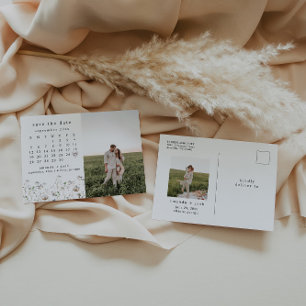 Boho Wildflower Calendar Sla de datumfoto op Briefkaart