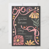 Boho Wildflower Coquette Donkere bruiloft Kaart (Voorkant)