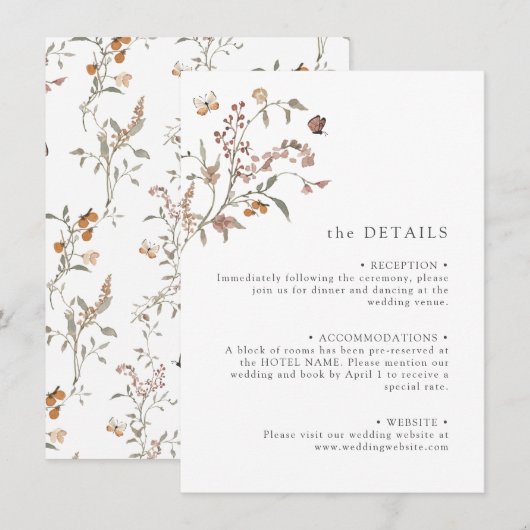 Boho Wildflower Detail Informatiekaartje (Voorkant / Achterkant)