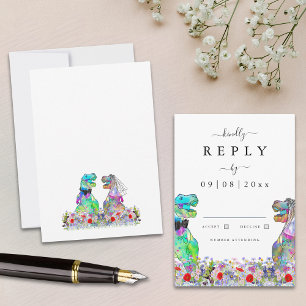 Boho Wildflower Dinosaur Huwelijksantwoord RSVP Kaartje