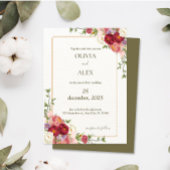 Boho Wildflower Donkerrood Bloem Bruiloft Uitnodig Kaart