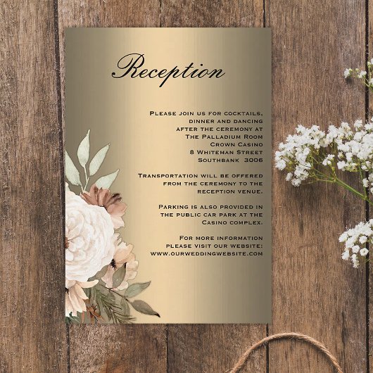 Boho Wildflower en Elegant Goud Bruiloft Receptie Informatiekaartje