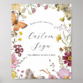 Boho Wildflower en Vlinders Aangepaste Tekst Teken Poster (Voorkant)