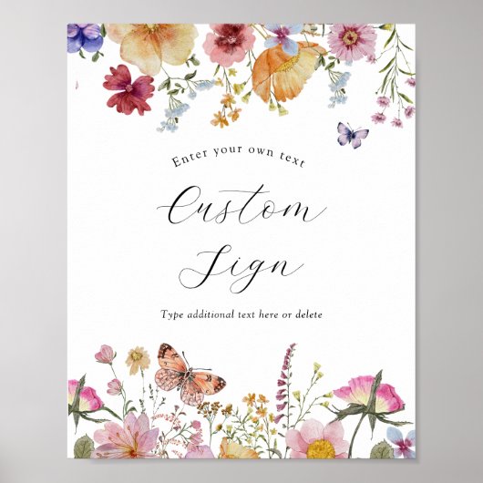 Boho Wildflower en Vlinders Aangepaste Tekst Teken Poster (Voorkant)