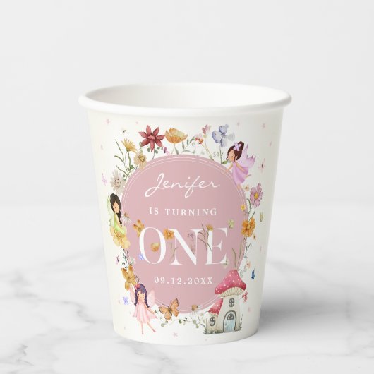 Boho Wildflower Fairy 1e verjaardag partij Papieren Bekers (Voorkant)