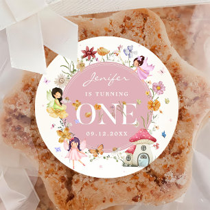 Boho Wildflower Fairy 1e verjaardag partij Ronde Sticker