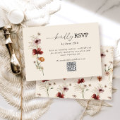 Boho Wildflower Fall Wedding QR Code RSVP Kaart