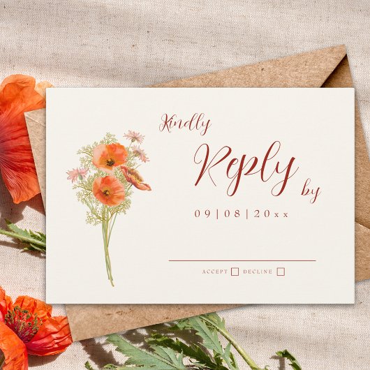 Boho Wildflower Fall Wedding Reageer RSVP Kaartje