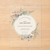Boho Wildflower Fern Beige Bewaar de datum Acryl Uitnodigingen (Voorkant)