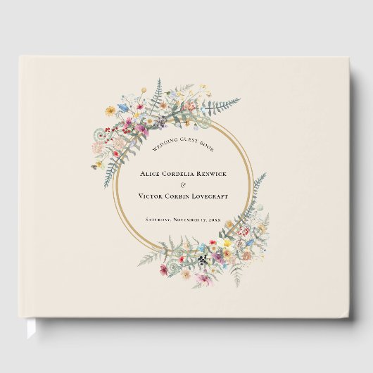 Boho Wildflower Fern Beige Wedding Gastenboek (Voorkant)