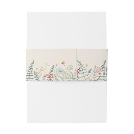 Boho Wildflower Fern Beige Wedding Monogram Uitnodigingen Wikkel (Achterkant Voorbeeld)