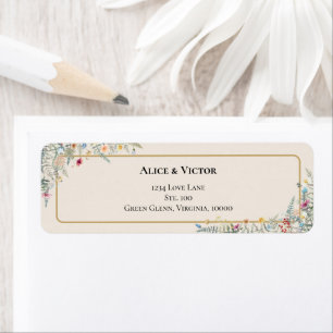 Boho Wildflower Fern Beige Wedding Return Address Etiket