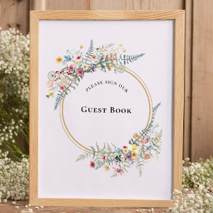 Boho Wildflower Fern Lavender Gastenboek Teken Poster