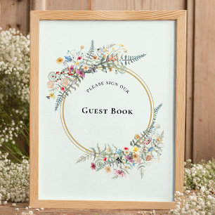 Boho Wildflower Fern Mint Groen Gastenboek Teken Poster