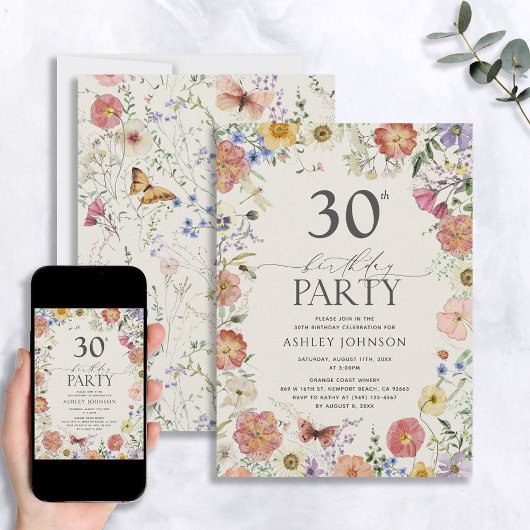 Boho Wildflower Floral Lijst 30e verjaardag Kaart