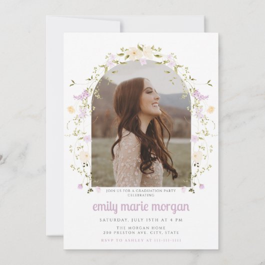 Boho Wildflower Foto Afstudeerfeest Uitnodiging (Achterkant)