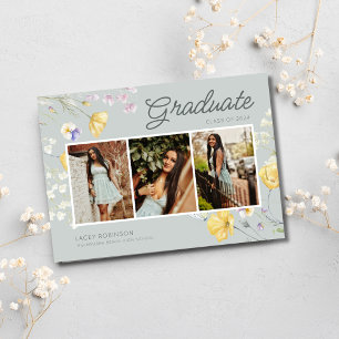 Boho Wildflower Foto Middelbare School Afstuderen Aankondiging