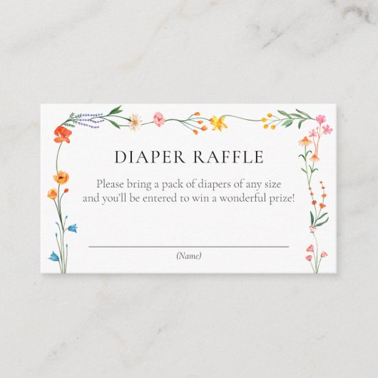 Boho Wildflower Garden Baby shower Luier Raffle Informatiekaartje (Voorkant)