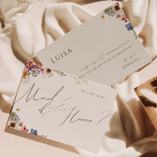 Boho Wildflower Garden   Beige Maid of Honor Kaart