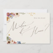 Boho Wildflower Garden Beige Matron of Honor Kaart (Voorkant)