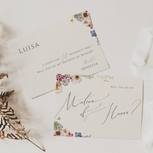 Boho Wildflower Garden Beige Matron of Honor Kaart
