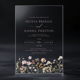 Boho Wildflower Garden Blush Pink Wedding Acryl Uitnodigingen