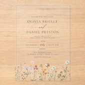 Boho Wildflower Garden Charcoal Grey Wedding Acryl Uitnodigingen (Voorkant)