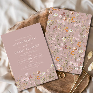 Boho Wildflower Garden Mauve Roze bruiloft Kaart