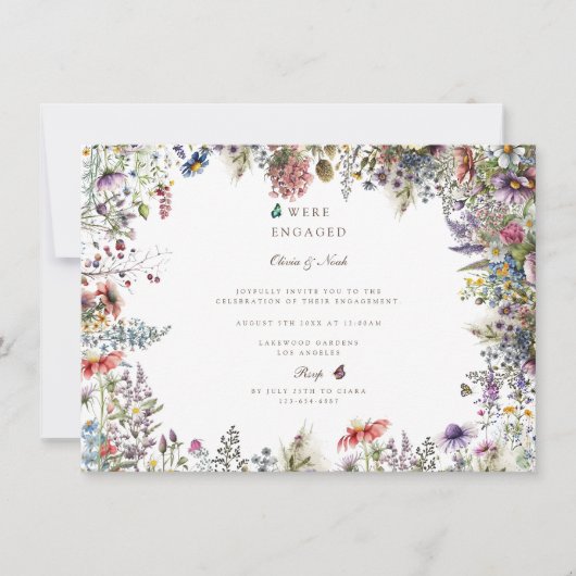 Boho Wildflower Garden Verlovingsfeest Uitnodiging (Voorkant)