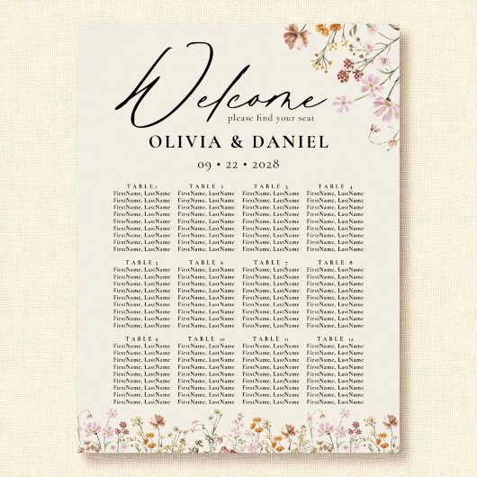 Boho Wildflower Garden Wedding Zitplaatskaart Poster