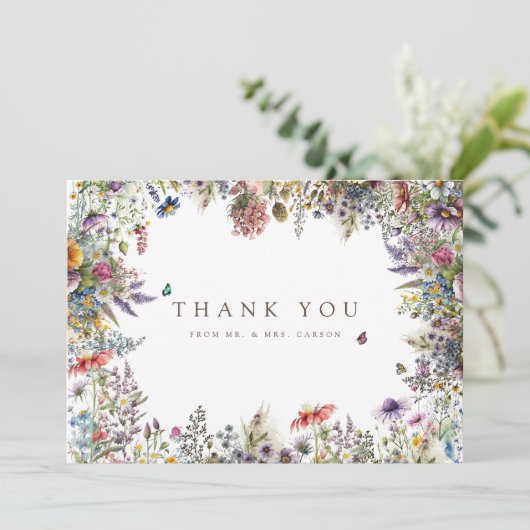 Boho Wildflower Garden White Dank u kaart (Staand voorkant)