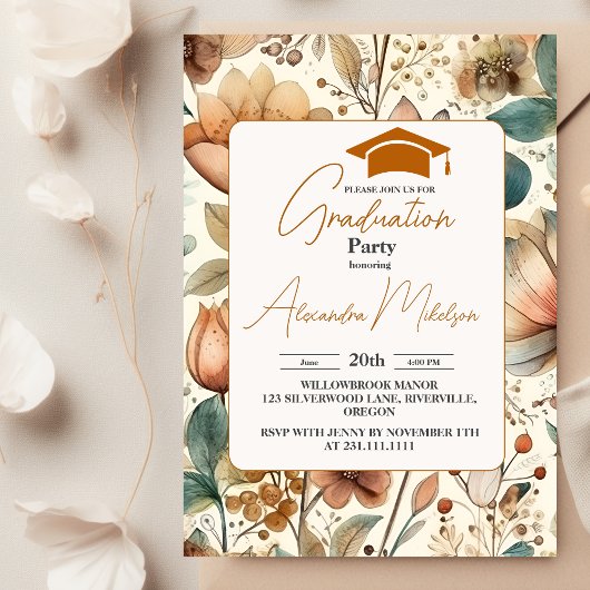 Boho Wildflower Graduation Party Kaart