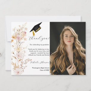 Boho Wildflower Grass Afstuderen bedankje Kaart