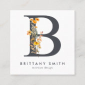 Boho Wildflower Initiaal B QR-code Vierkante Visitekaartje (Voorkant)