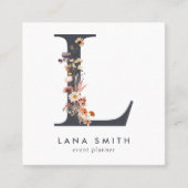 Boho Wildflower Initiaal L QR Code Vierkante Visitekaartje (Voorkant)