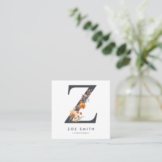 Boho Wildflower Initiaal Z QR Code Vierkante Visitekaartje (Staand voorkant)