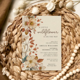 Boho Wildflower Ivoor Floral Baby shower Kaart
