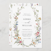 Boho Wildflower krans bruiloft uitnodiging (Voorkant / Achterkant)