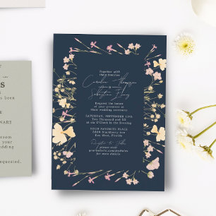Boho Wildflower Lijst Navy Wedding Kaart