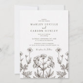Boho Wildflower Line Art White Texture Wedding Kaart (Voorkant)