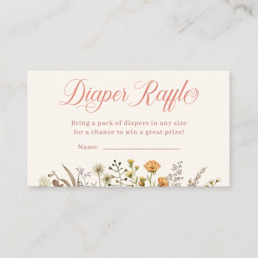 Boho Wildflower Luier Raffle Baby shower Informatiekaartje (Voorkant)