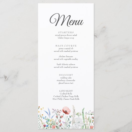 Boho Wildflower Meadow Bruiloft Menu Kaart (Voorkant)
