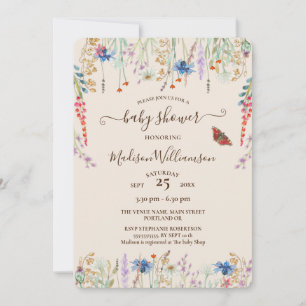 Boho Wildflower Meadow & Butterfly Baby shower Kaart