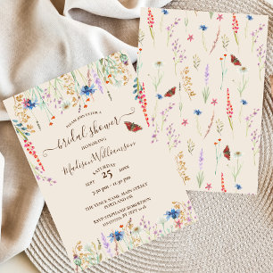 Boho Wildflower Meadow & Butterfly Invitation Kaart