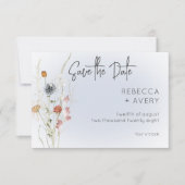 Boho Wildflower Modern Blue Save the Date Kaart (Voorkant)