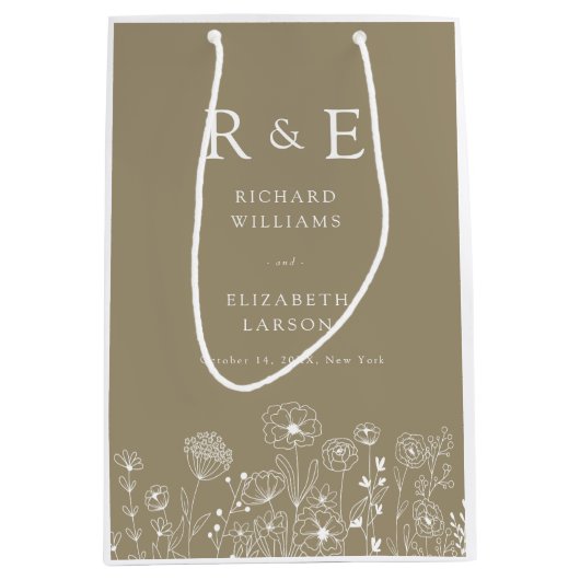 Boho Wildflower Modern Waterverf Wedding Medium Cadeauzakje (Voorkant)